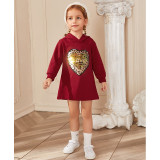 Toddler Girls Cartoon Heart Long Sleve Sweater Dress
