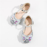 Kid Girls Sequins Bowknot Pearl High-heeled Pump Princess Dress Shoes