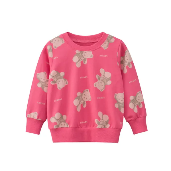 Girls Cute Bear Pattern Long Sleeve Blouse Cartoon Sweatshirts Tops