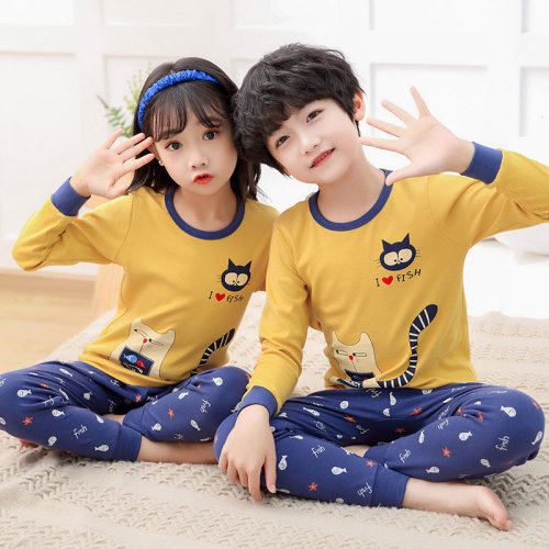 Kids Boy Long Tailed Cat Pajamas Sleepwear Set Long-sleeve Cotton Pjs