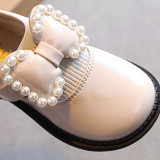 Toddler Girl Pearl Bowknot PU Leather Flat Dress Shoes
