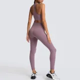 Women Seamless Sport U Shaped Neck Bra High Waist Close Fitting Yoga Leggings Sets