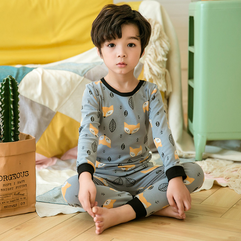 Kids Boy Print Fox Leaf Pajamas Sleepwear Set Long-sleeve Cotton Pjs
