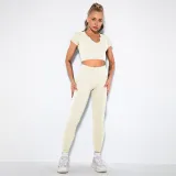 Women 2 Piece Seamless Sport Short Sleeves High Waist Yoga Leggings Sets