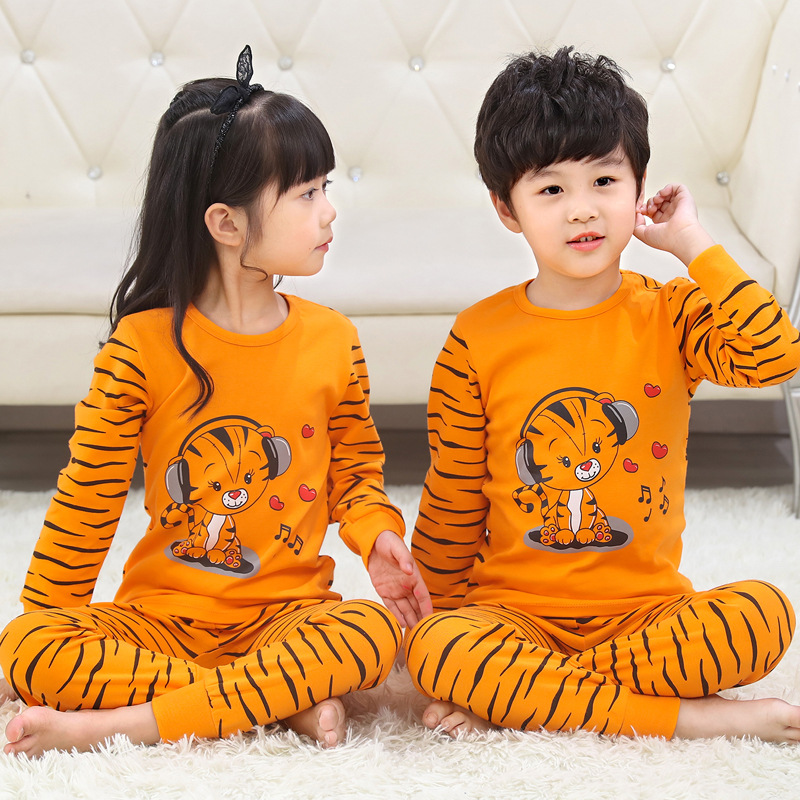 Kids Boy Print Music Tiger Pajamas Sleepwear Set Long-sleeve Cotton Pjs