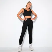 Women 2 Piece Seamless V-Neck Bra High Waist Yoga Leggings Sets