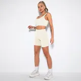 Women Ribbed Sport Bra High Waist Running Shorts Gym Workout Yoga Sets