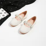 Toddler Girls PU Leather Pearl Flower Flat Dress Shoes