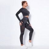 Women Long Sleeves High Waisted Yoga Leggings Workout Sets