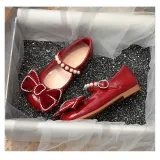 Toddler Girl Pearl Crystal Diamond Bowknot PU Leather Flat Dress Shoes