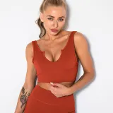 Women Ribbed V Neck Bra High Waist Running Shorts Gym Workout Yoga Sets