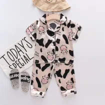 Toddler Kids Boy Prints Robot Short Sleeves Pajamas Rayon Silk Sleepwear Set