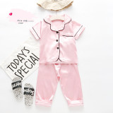 Toddler Kids Boy Pure Color Short Sleeves Pajamas Rayon Silk Sleepwear Set