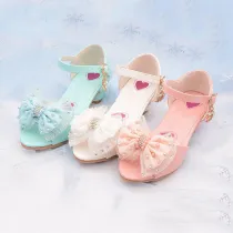 Kid Girls Pearl Lace Bowknot Open-Toed Heels Pumps Dress Shoes
