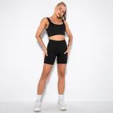 Women Ribbed Sport Bra High Waist Running Shorts Gym Workout Yoga Sets