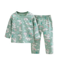 Toddler Kids Girl Prints Rabbit Flowers Long Sleeves Pajamas Cotton Sleepwear Set