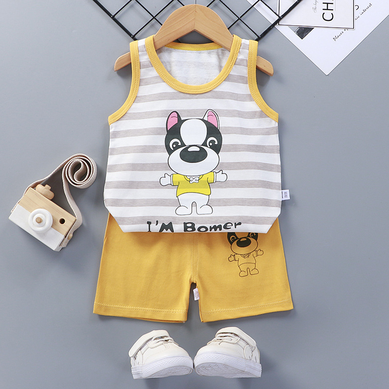 Toddler Kids Boy Prints Stripe Dog Summer Vest Tops and Short Pant Sleepwear Set Cotton Pjs