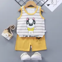 Toddler Kids Boy Prints Stripe Dog Summer Vest Tops and Short Pant Sleepwear Set Cotton Pjs