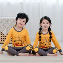 Kids Boy Print Scarf Bear Pajamas Sleepwear Set Long-sleeve Cotton Pjs