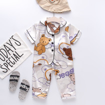 Toddler Kids Boy Prints Angel Bear Short Sleeves Pajamas Rayon Silk Sleepwear Set