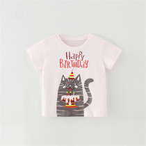 Girls Cute Cat Birthday Pattern T-shirt Cartoon T-shirt Tops