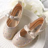 Toddler Girl Crystal Diamonds Bowknot Flat Dress Shoes