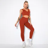 Women 2 Piece Seamless V-Neck Bra High Waist Yoga Leggings Sets