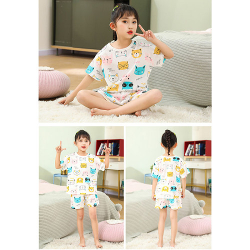Toddler Kids Girl Prints Cats Summer Short Pajamas Sleepwear Set Cotton Pjs