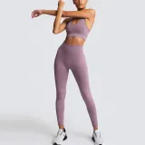 Women Seamless Sport U Shaped Neck Bra High Waist Close Fitting Yoga Leggings Sets