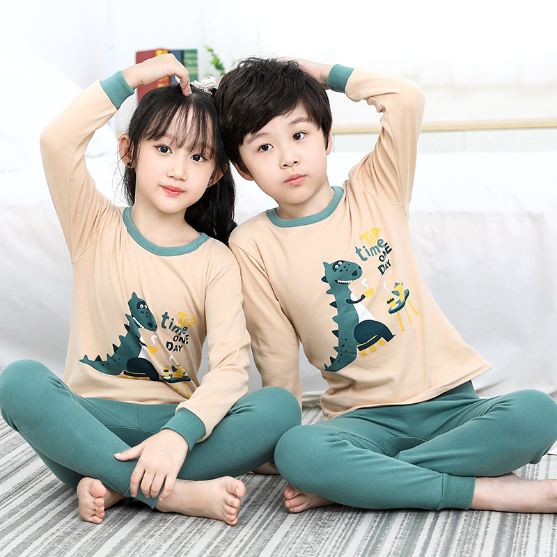 Kids Boy Print Dinosaur Tea Pajamas Sleepwear Set Long-sleeve Cotton Pjs