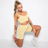 Women Ribbed Sport Bra High Waist Running Shorts Gym Workout Yoga Sets