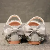 Kid Girl Pure Color Sequins Glitter Bowknot Princess Dress Shoes