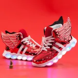 Toddler Kids LED Light Bright Leather Upper With Wings Sneakers Shoes