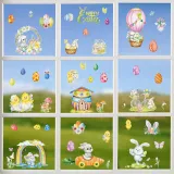 9PCS Easter Window Stickers Bunny Egg Gnomes Chicken Decals Static Clings