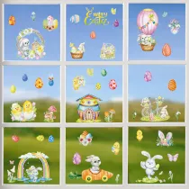 9PCS Easter Window Stickers Bunny Egg Gnomes Chicken Decals Static Clings