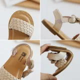Kid Girl Bowknot Open-Toed Weave Soft Bottom Velcro Sandals Shoes