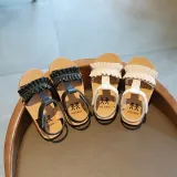 Kid Girl Pure Color Ruffles Open-Toed Soft Bottom Velcro Sandals Shoes