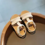 Kid Girl Pure Color Ruffles Open-Toed Soft Bottom Velcro Sandals Shoes