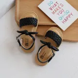 Kid Girl Bowknot Open-Toed Weave Soft Bottom Velcro Sandals Shoes