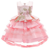 Toddler Girls Floral Embroidery Cupcake Gowns Dress