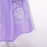 Toddler Girls Purple Princess Pearls Flowers Short Sleeve Mesh Dress
