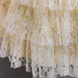 Toddler Girls Bow Tie Flower Lace Mesh Multi-Layers Gowns Dress