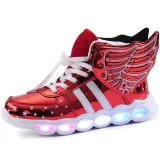 Toddler Kids LED Light Bright Leather Upper With Wings Sneakers Shoes