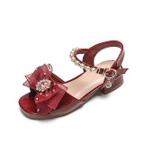 Kids Girl Lace Bowknot Pearl Diamond Open-Toed Sandals Shoes