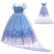 Toddler Girls Blue Princess Mesh Dress With Cloak