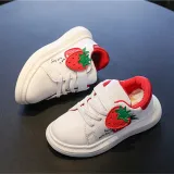 Toddler Kids White Strawberry Flat PU Leather Sports Sneakers Shoes