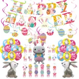 Happy Easter Banner Cake Fork Rabbit Hanging Swirl Foil Ceiling Decoration Balloon Set