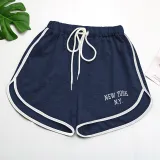 Women's Printed Wide Leg Pants Drawstring Sports Casual Shorts