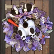 Easter Rabbit Purple Front Door Wreath Black White Thief Bunny Butt with Ears Garland