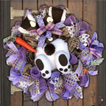 Easter Rabbit Purple Front Door Wreath Black White Thief Bunny Butt with Ears Garland